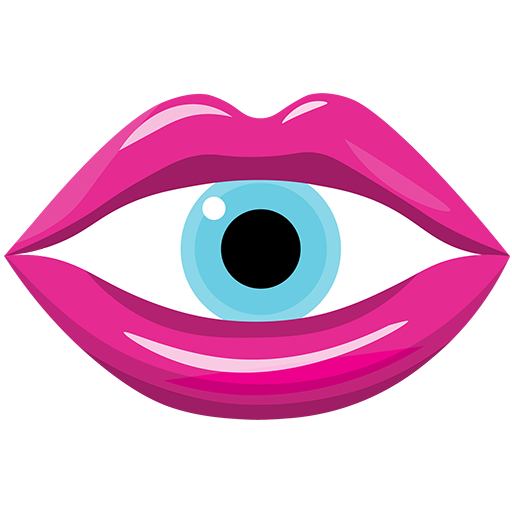 HolyMoly Logo, blue eye staring out of pink lips